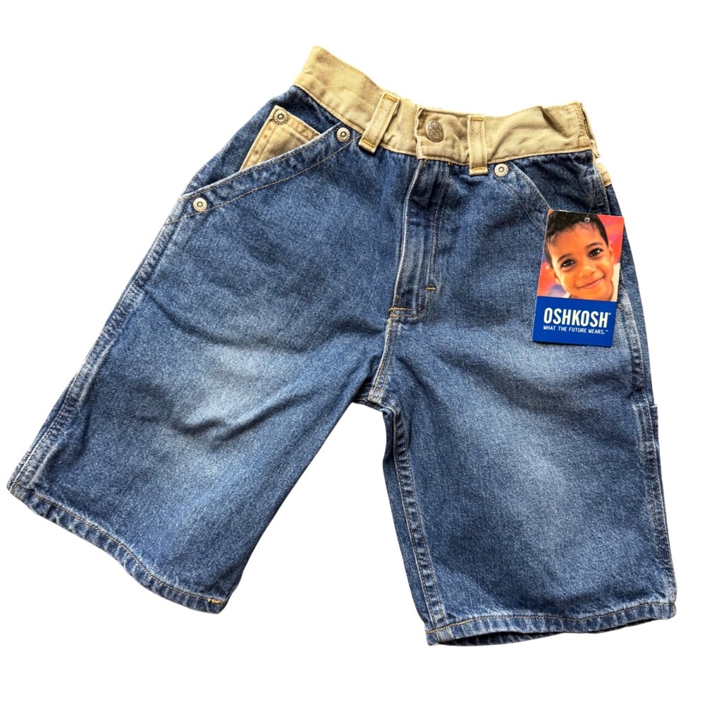 VTG OshKosh Bgosh Boys 4T Carpenter Denim Shorts Blue Pigment Dye NWT 335-9105